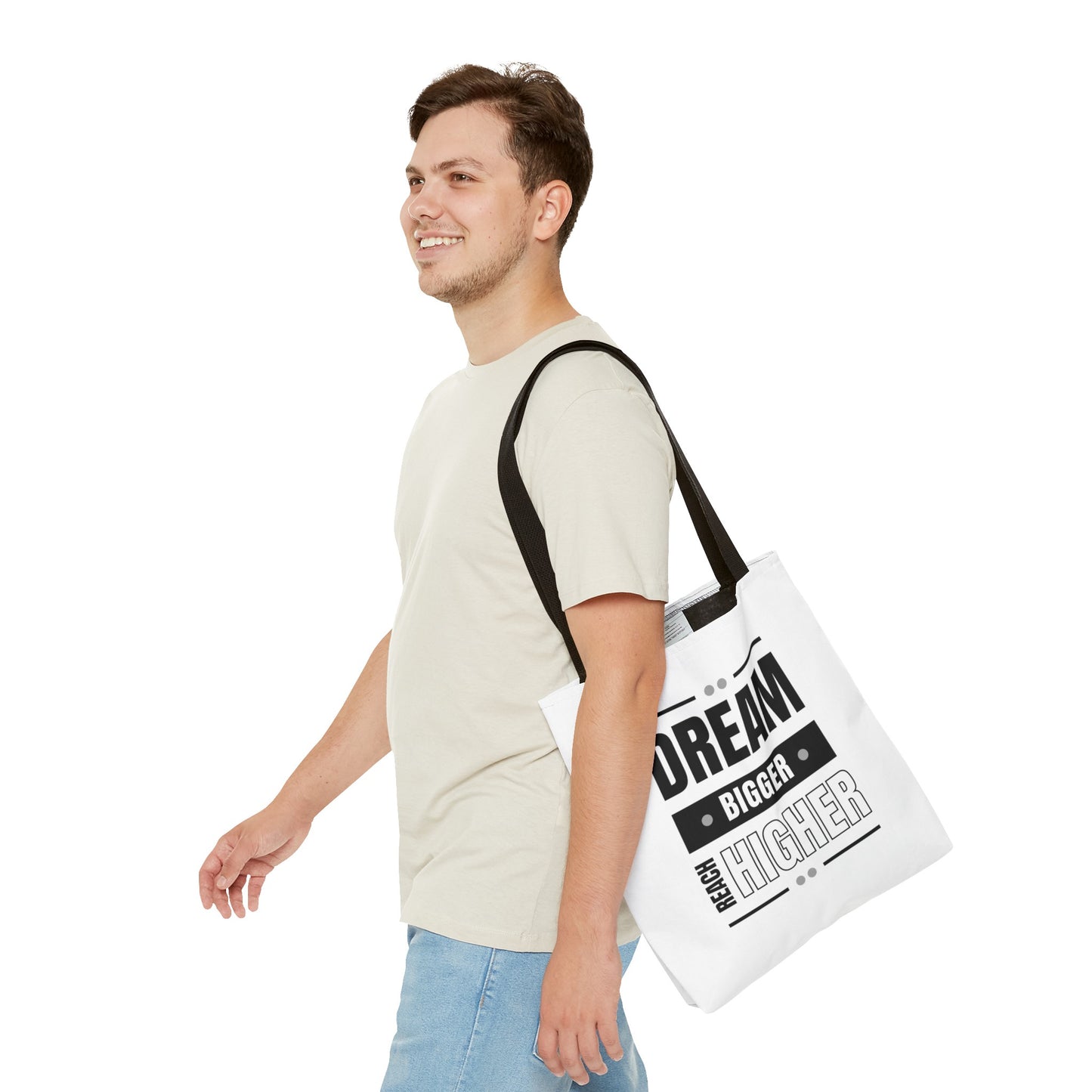 Tote Bag (AOP) - Dream Bigger Reach Higher - White