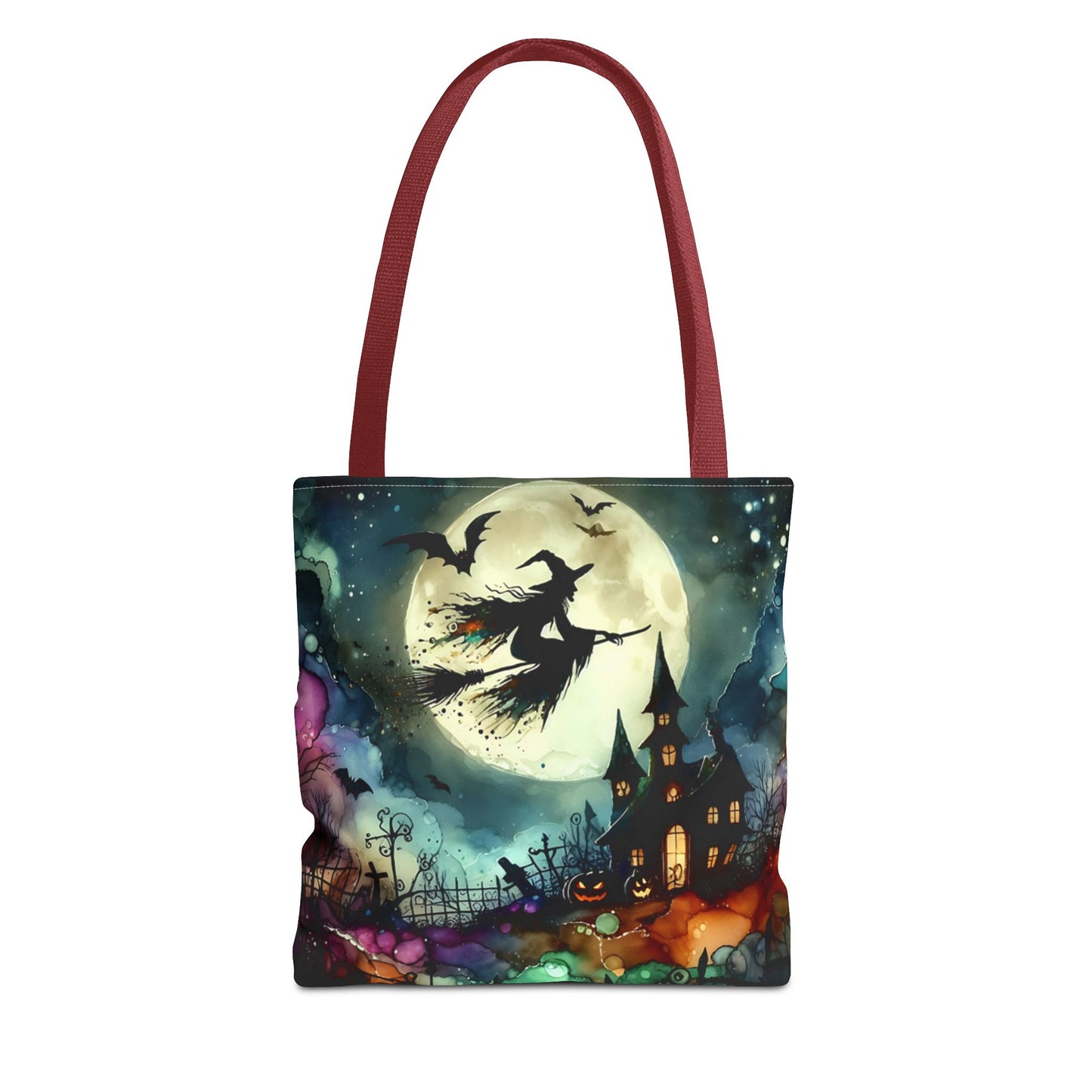 Halloween - Tote Bag (AOP) - Witch In A Full Moon - Black