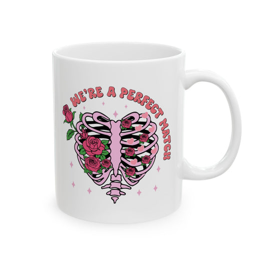 Valentine's - Ceramic Mug, (11oz, 15oz) - We're A Perfect Match - Heart Design