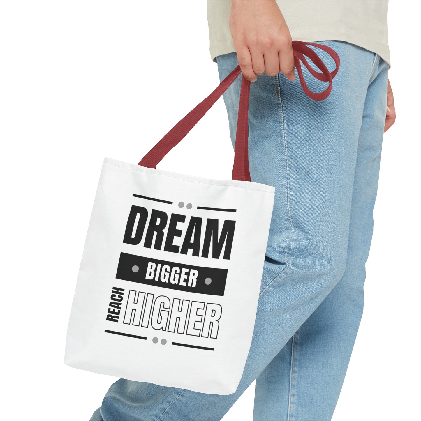 Tote Bag (AOP) - Dream Bigger Reach Higher - White