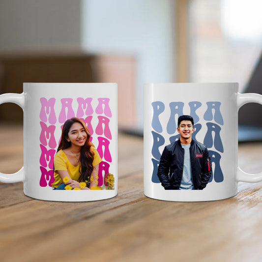 CUSTOMIZABLE - Ceramic Mug, (11oz, 15oz) - MAMA/PAPA (INSERT YOUR OWN PIC) (WITH BG REMOVER)