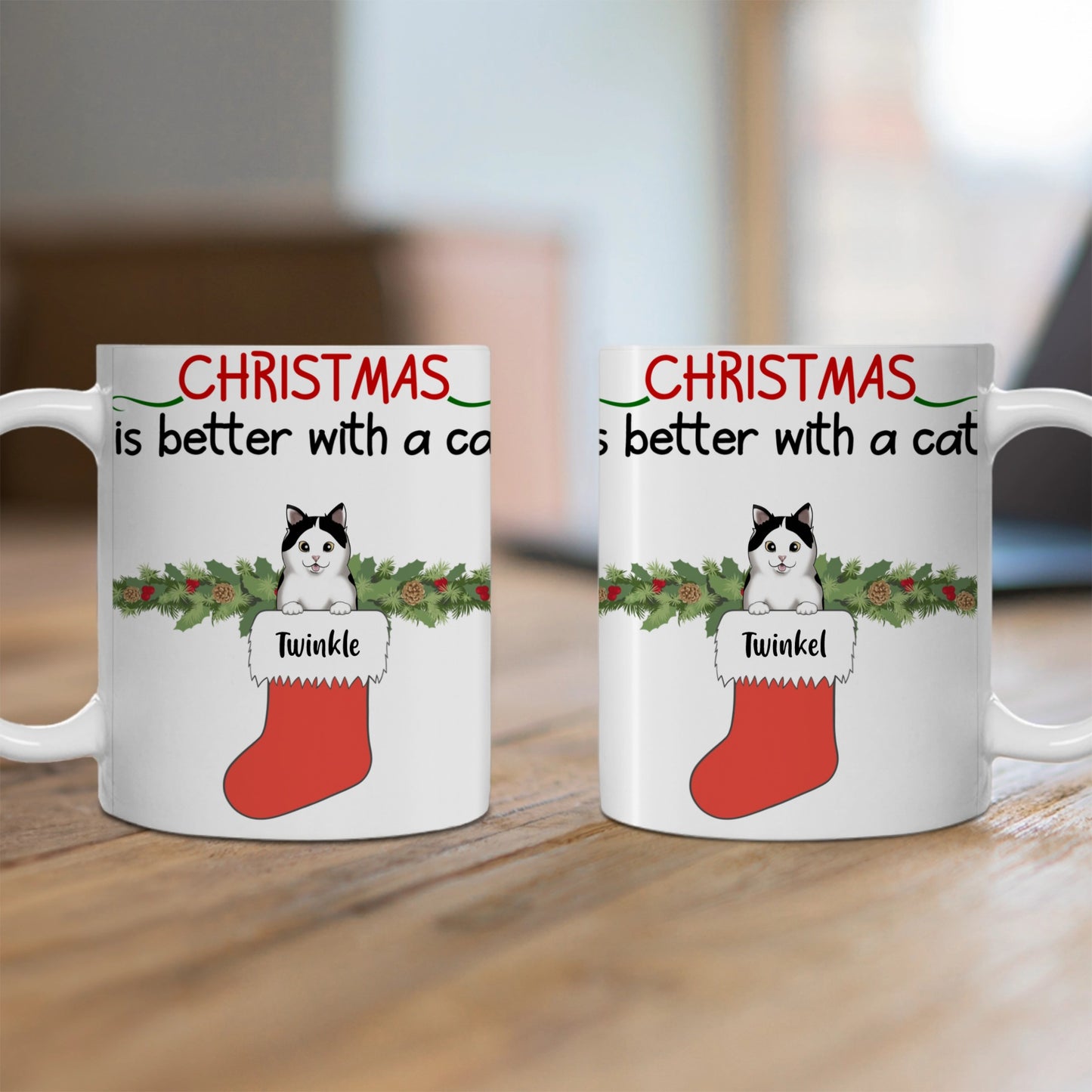 Customized Ceramic Mug, (11oz, 15oz) - Christmas Is Better With Cats