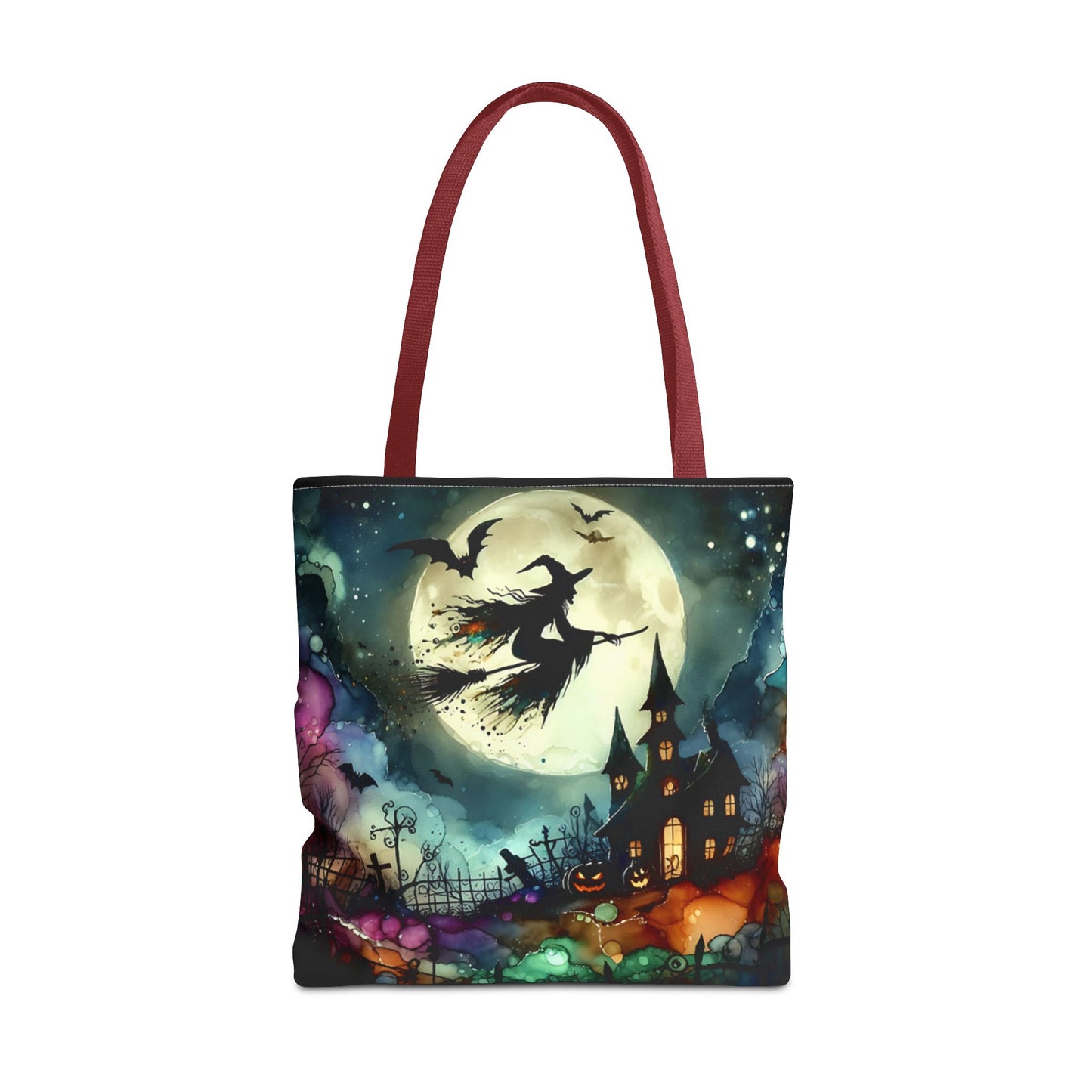 Halloween - Tote Bag (AOP) - Witch In A Full Moon - Black