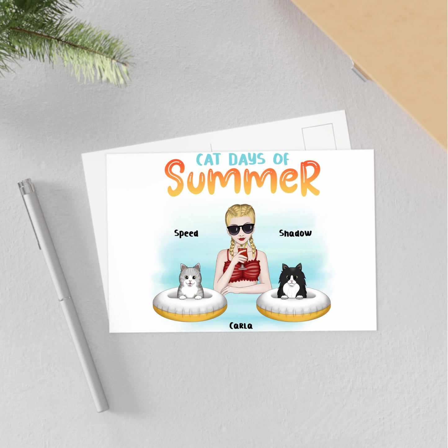 Customized Fine Art Postcards - Cat Days Of Summer (Woman)