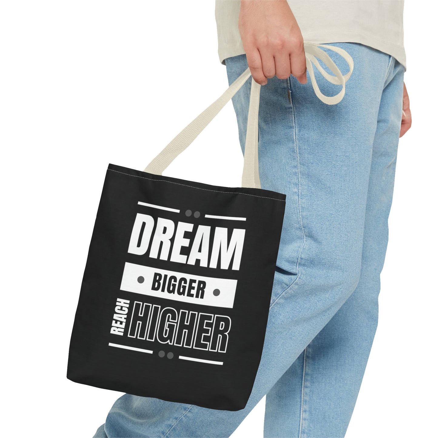 Tote Bag (AOP) - Dream Bigger Reach Higher - Black