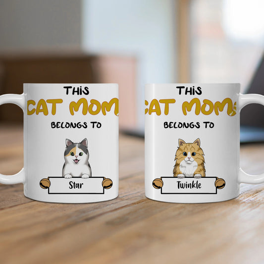 Customized Ceramic Mug, (11oz, 15oz) - This Cat Mom Belongs To...