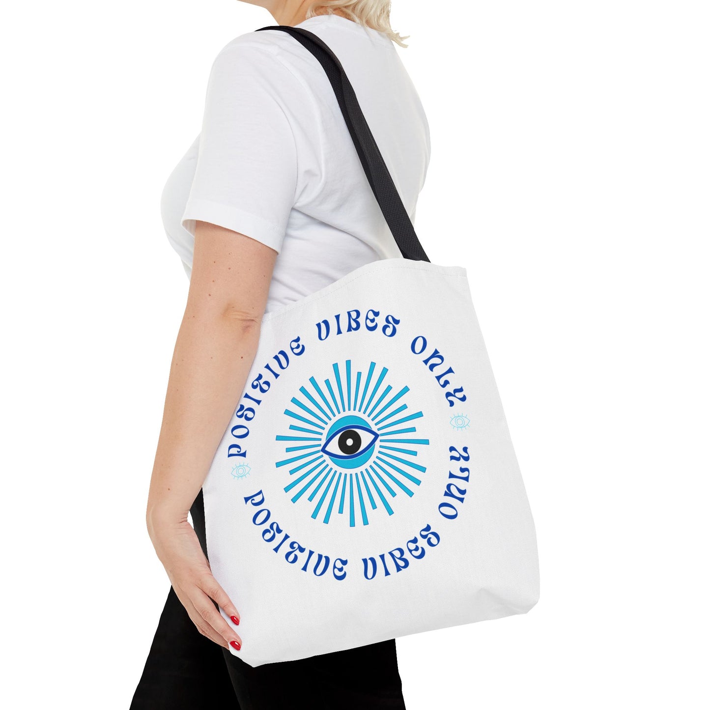 Tote Bag (AOP) - Positive Vibes Only - White