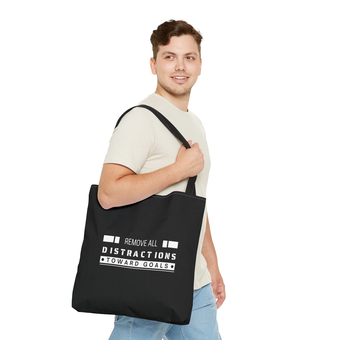 Tote Bag (AOP) - Remove All Distractions Toward Goals - Black