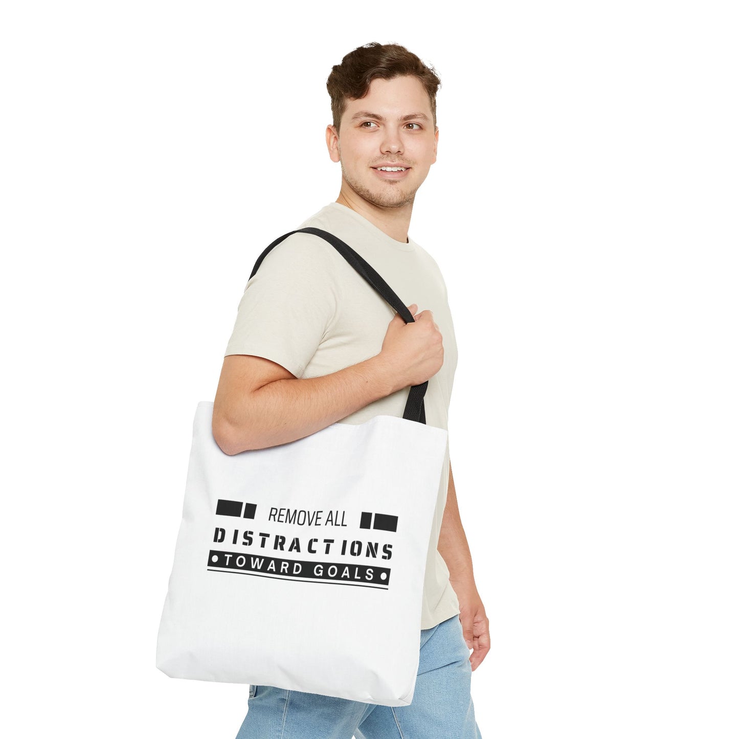 Tote Bag (AOP) - Remove All Distractions Toward Goals - White