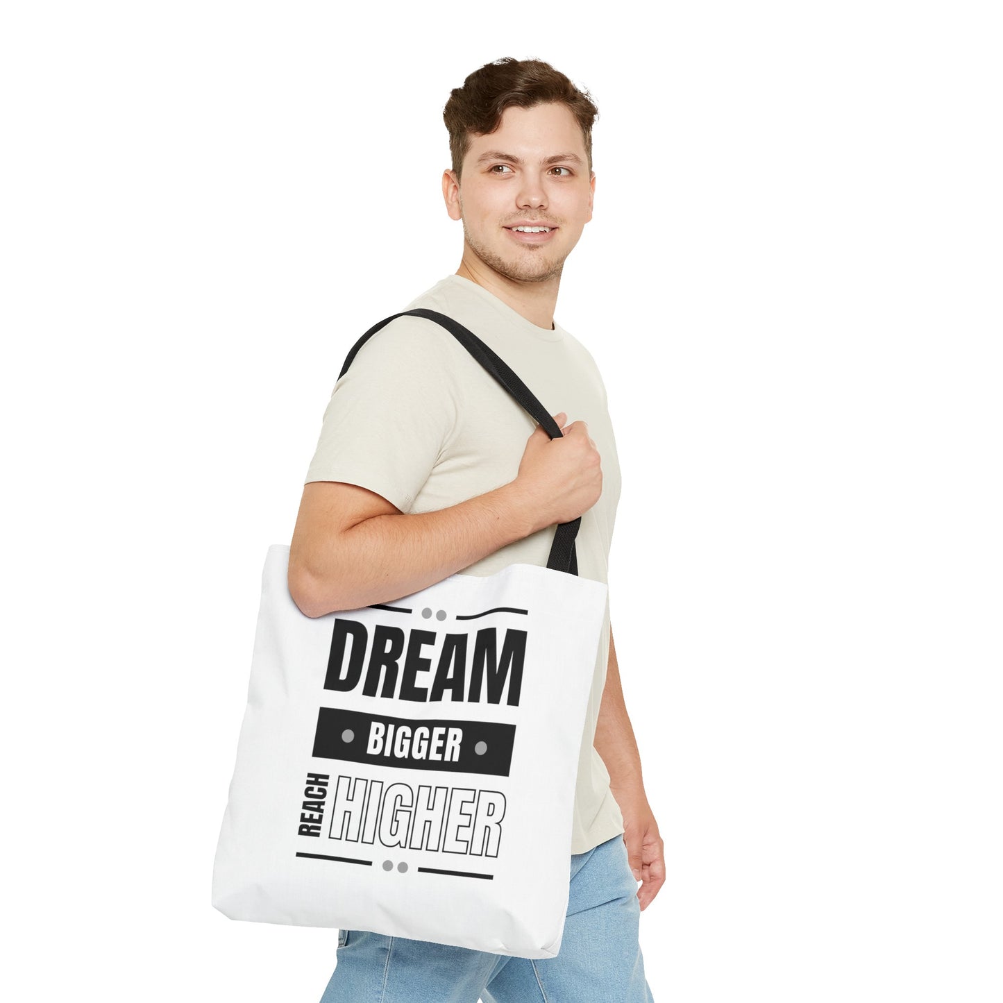 Tote Bag (AOP) - Dream Bigger Reach Higher - White