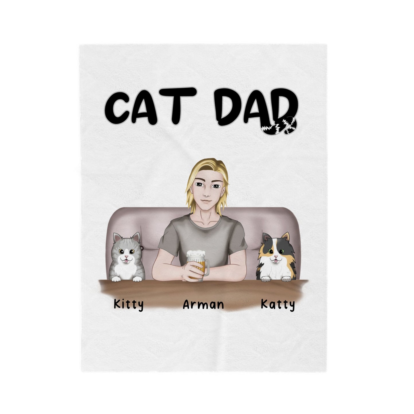 Customized Velveteen Plush Blanket - Cat Dad At The Bar