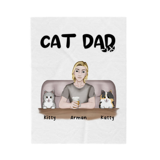 Customized Velveteen Plush Blanket - Cat Dad At The Bar