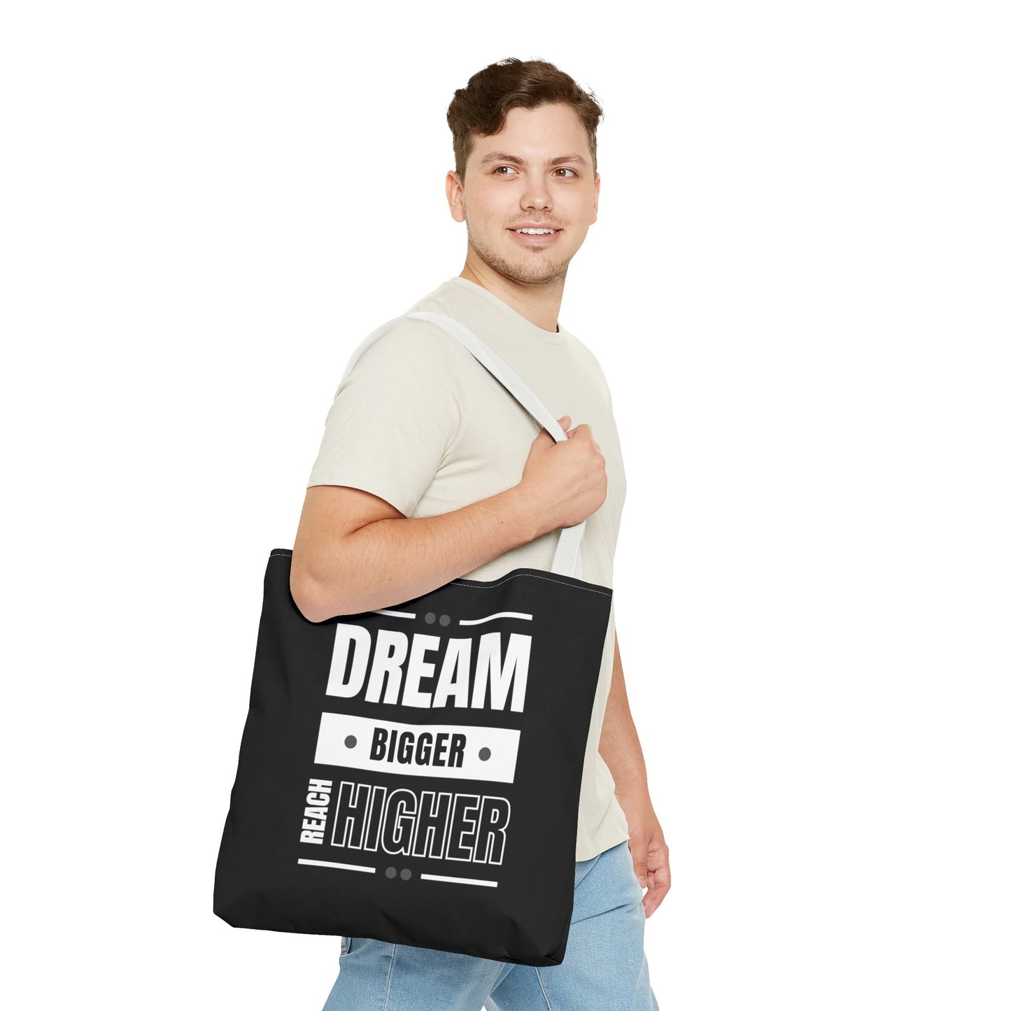 Tote Bag (AOP) - Dream Bigger Reach Higher - Black