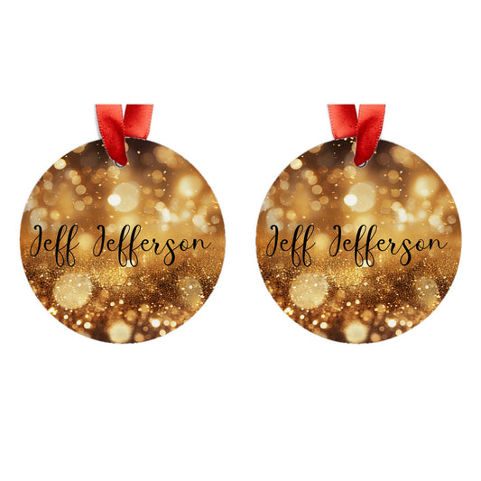 Customized Acrylic Ornament with Ribbon - Golden Christmas