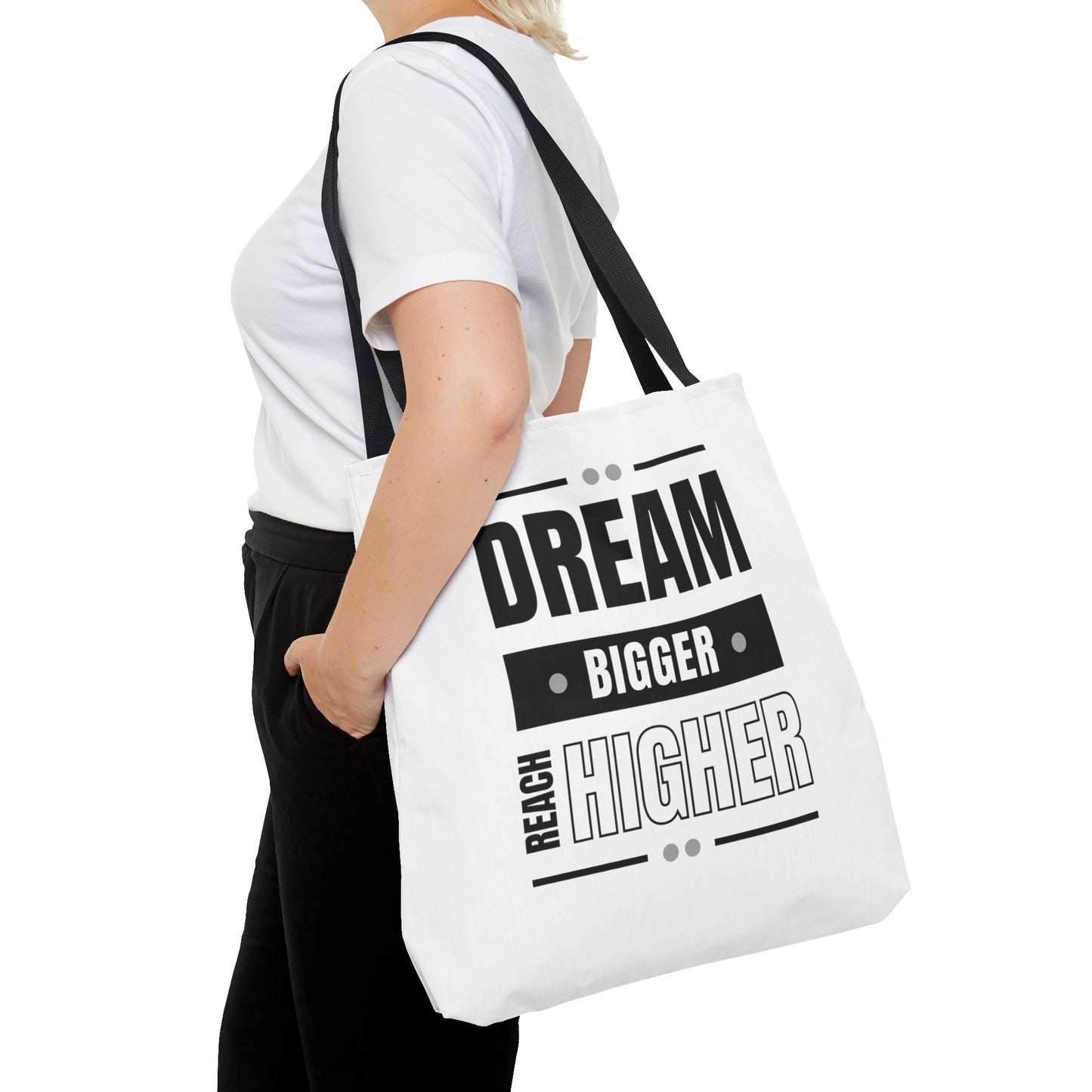 Tote Bag (AOP) - Dream Bigger Reach Higher - White