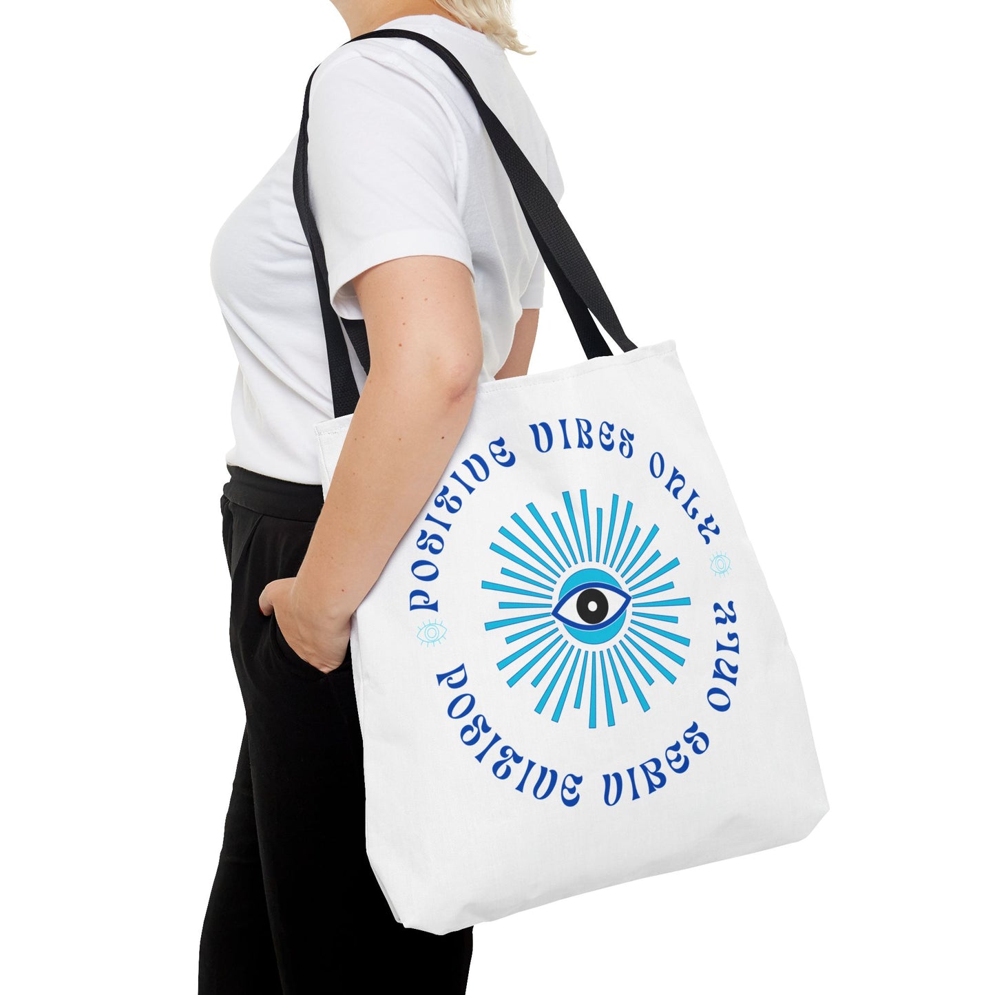 Tote Bag (AOP) - Positive Vibes Only - White