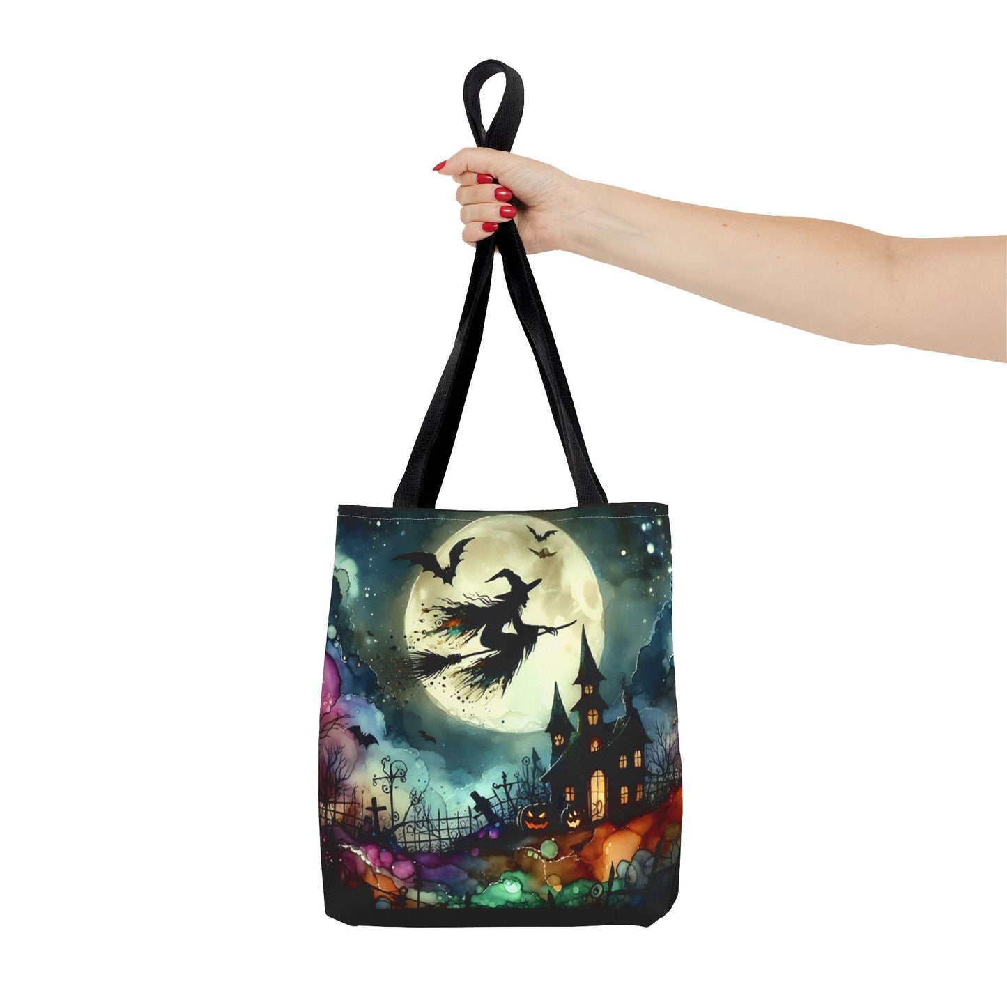 Halloween - Tote Bag (AOP) - Witch In A Full Moon - Black