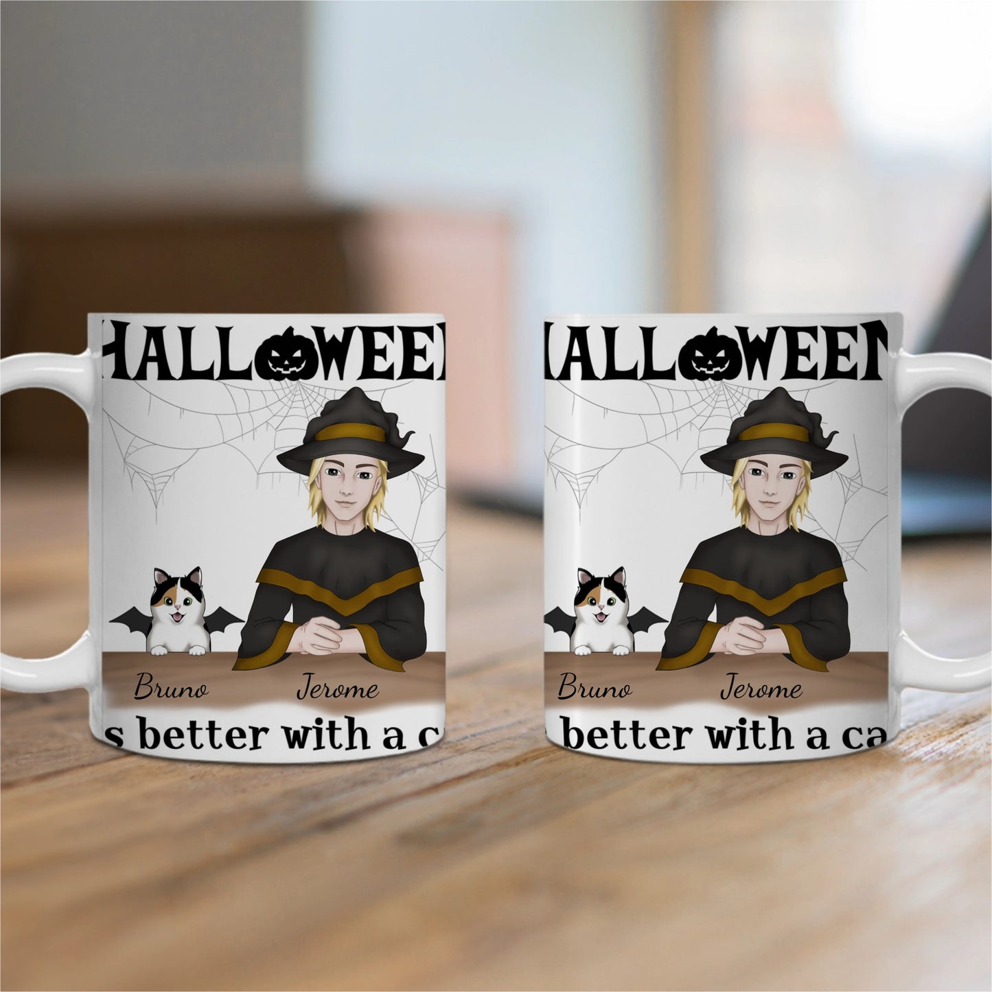 Customized Ceramic Mug, (11oz, 15oz) - Halloween Is Better With A Cat