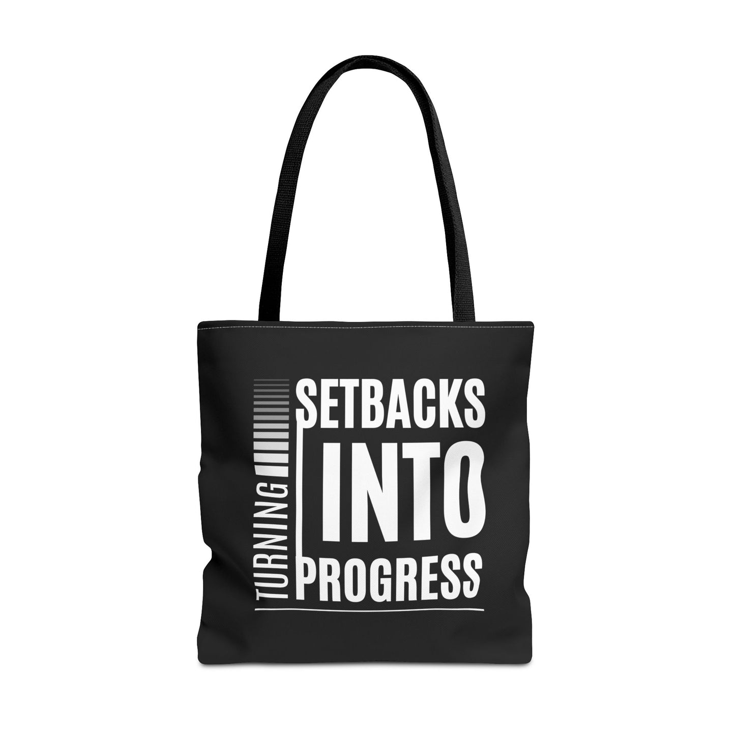 Tote Bag (AOP) - Turning Set Backs Into Progress - Black