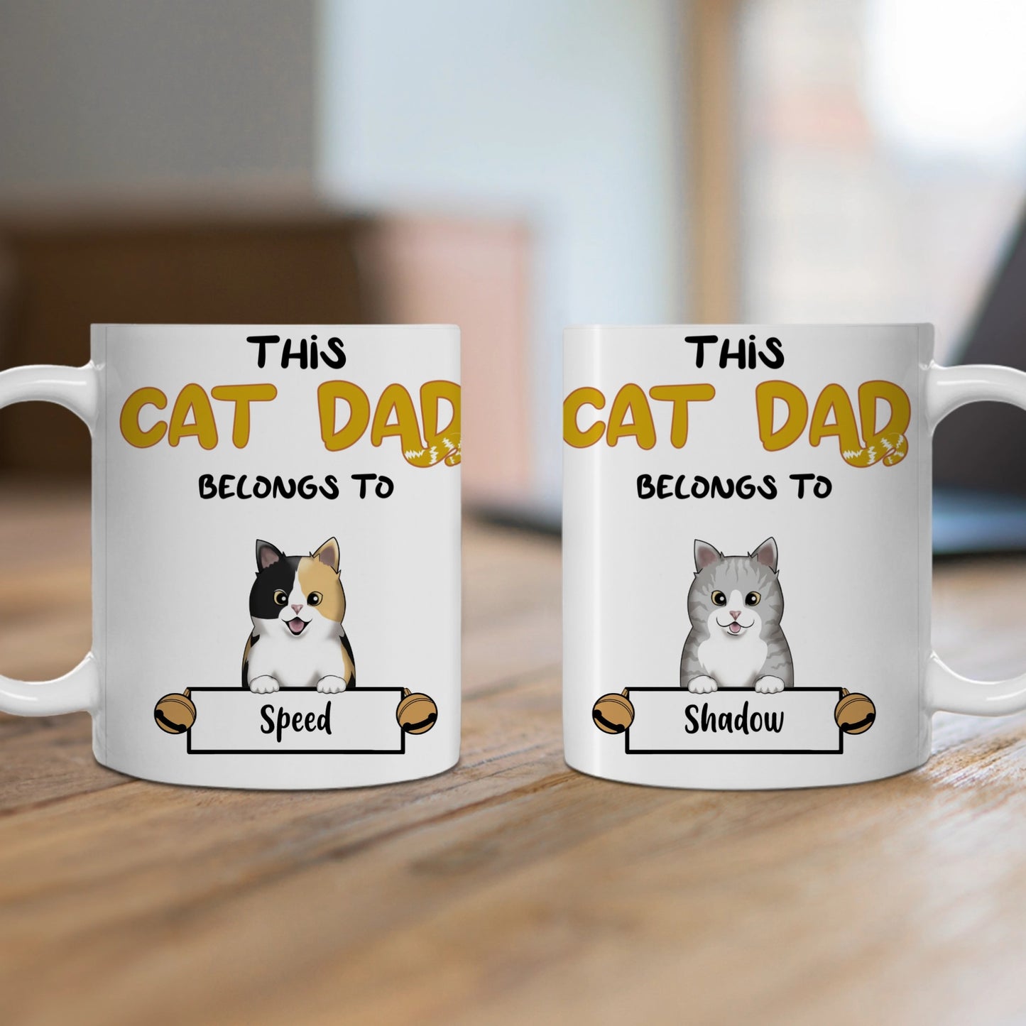 Customized Ceramic Mug, (11oz, 15oz) - This Cat Dad Belongs To...