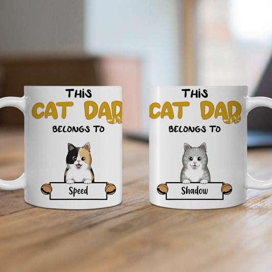 Customized Ceramic Mug, (11oz, 15oz) - This Cat Dad Belongs To...