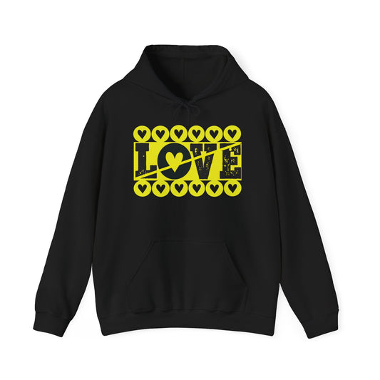 Valentine's - Unisex Heavy Blend™ Hooded Sweatshirt - Black & Yellow Love Design