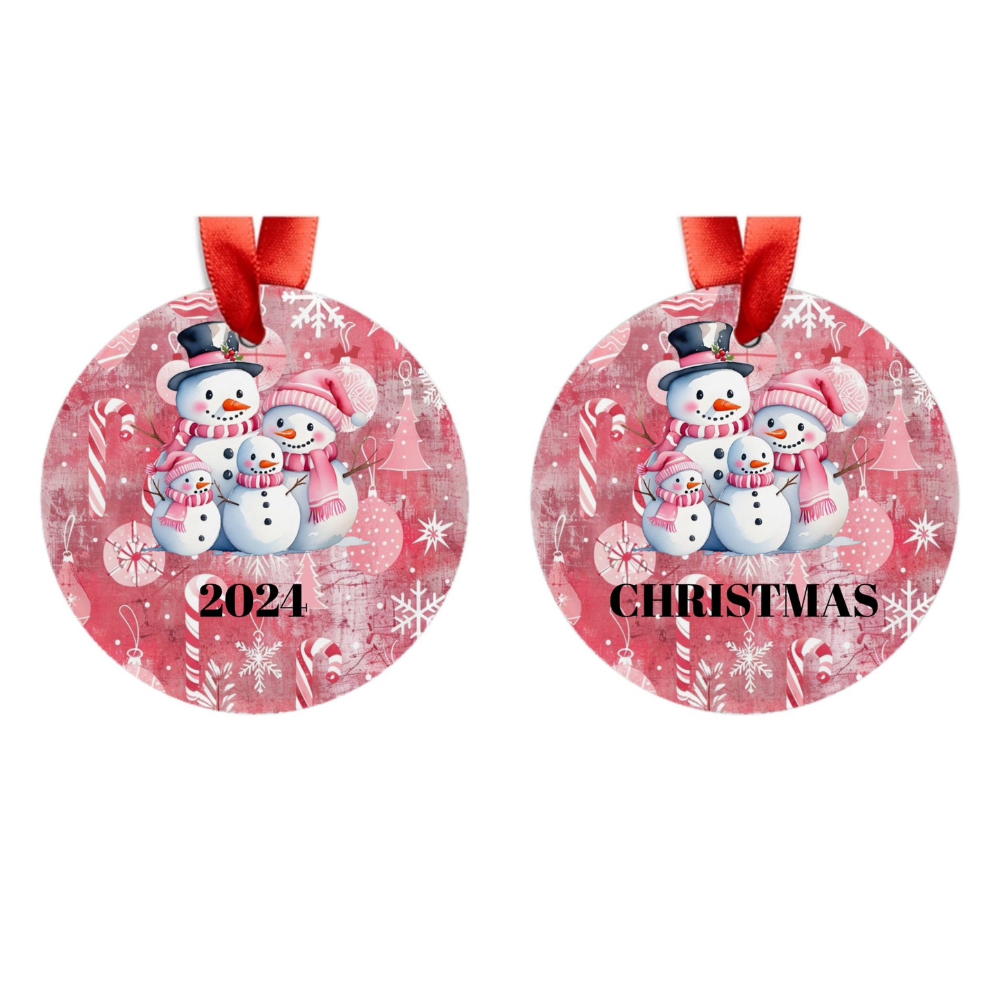 CUSTOMIZED - Acrylic Ornament with Ribbon - PINK CHRISTMAS SNOWMAN