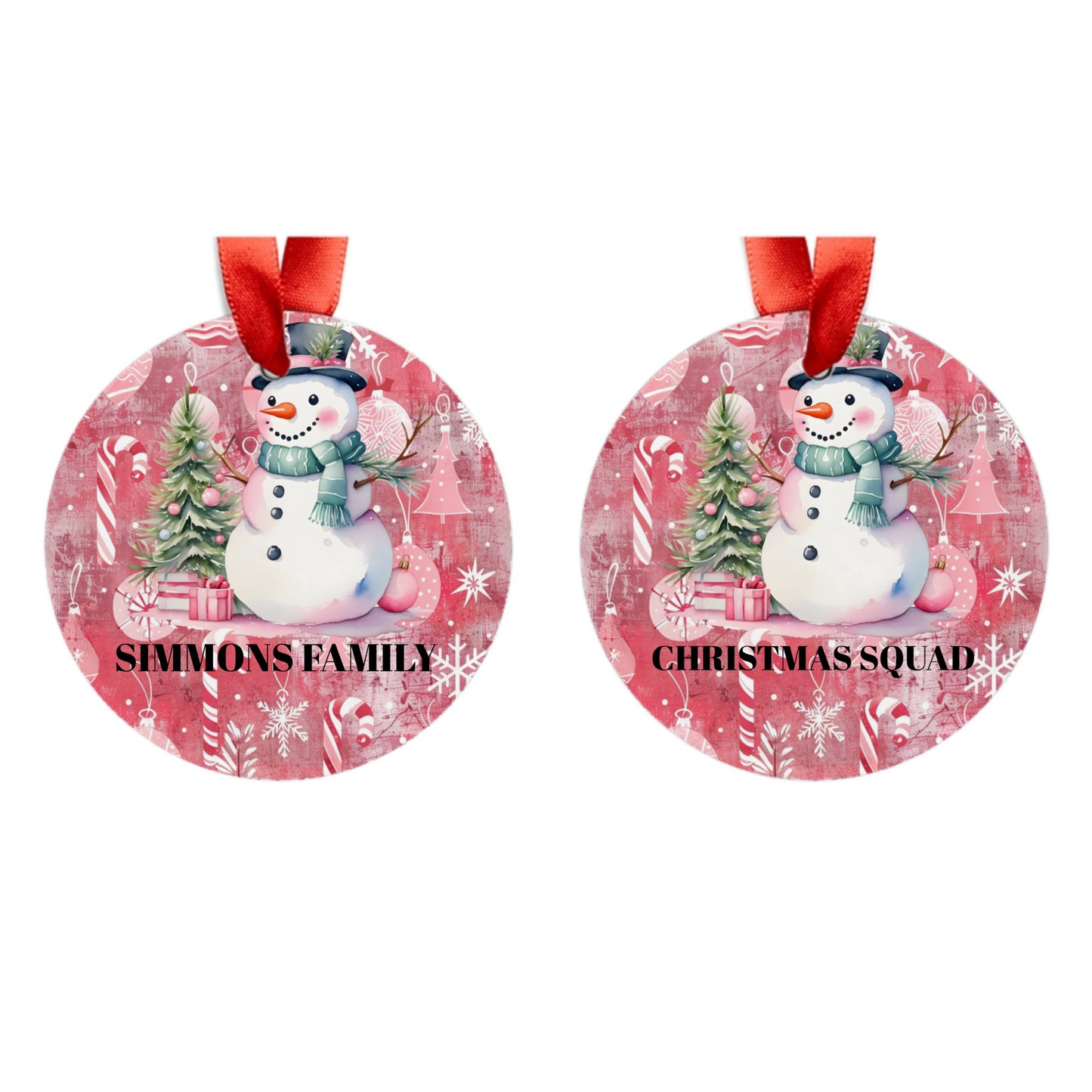 CUSTOMIZED - Acrylic Ornament with Ribbon - PINK CHRISTMAS SNOWMAN