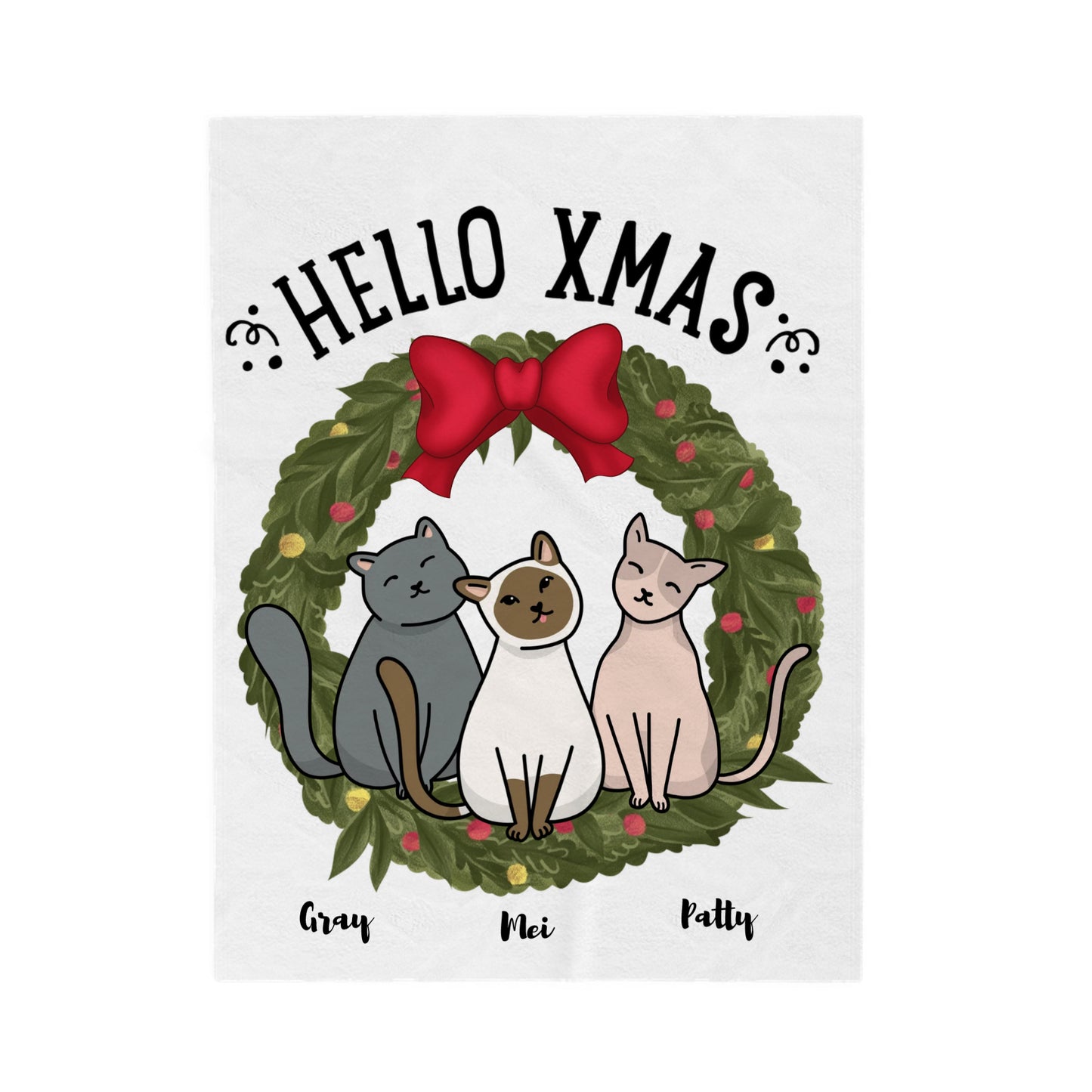 Customized - Velveteen Plush Blanket - Hello Xmas (Up to 3 Cats)