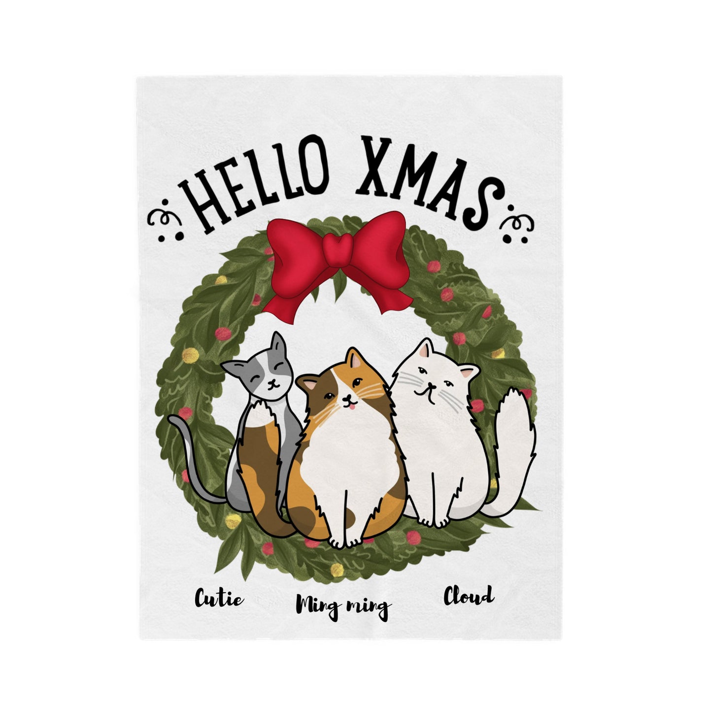 Customized - Velveteen Plush Blanket - Hello Xmas (Up to 3 Cats)