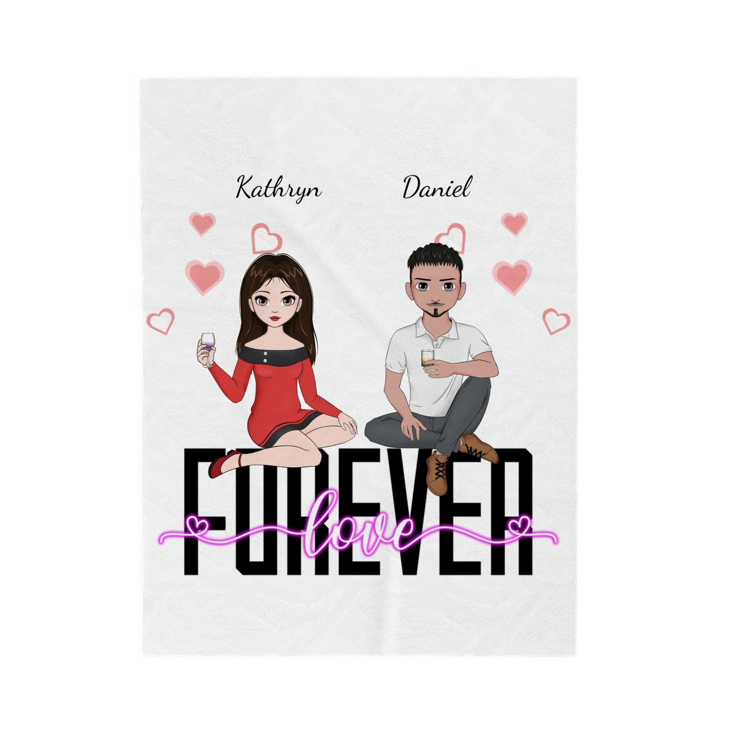 Customized Velveteen Plush Blanket - Forever Love Design