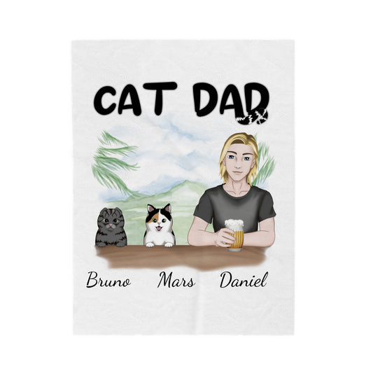 Customized Velveteen Plush Blanket - Cat Dad