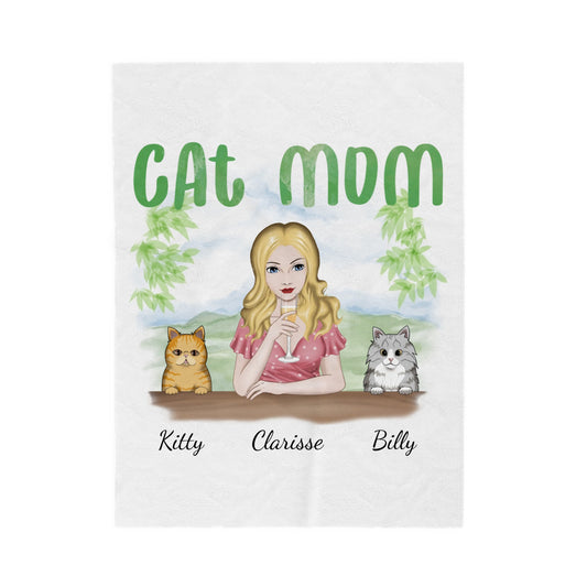 Customized Velveteen Plush Blanket - Cat Mom