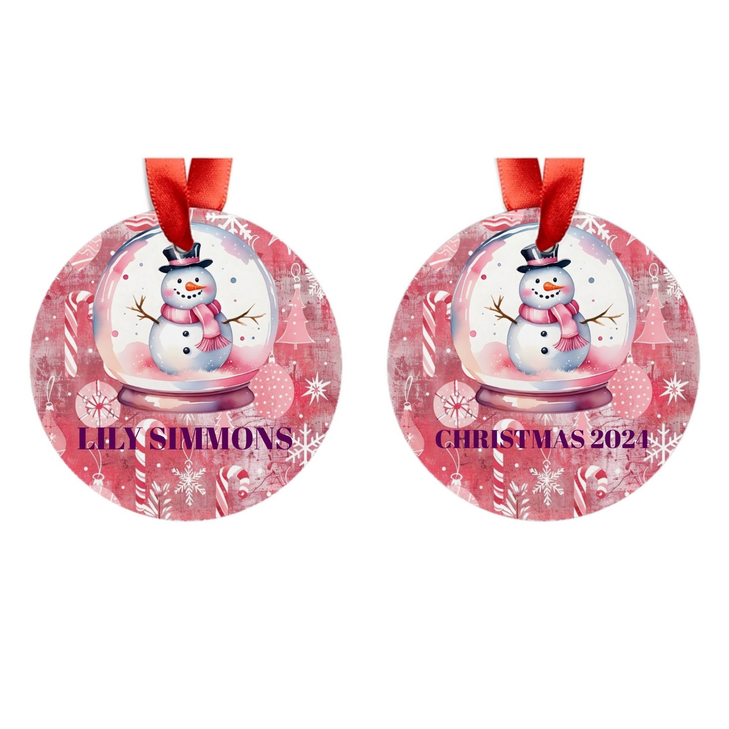 CUSTOMIZED - Acrylic Ornament with Ribbon - PINK CHRISTMAS SNOWMAN