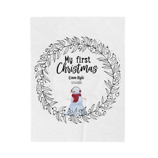 Customized Velveteen Plush Blanket - My First Christmas