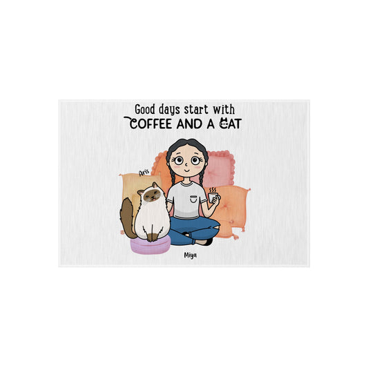 Customized Outdoor Rug - Good Days Start With Coffee And Cats