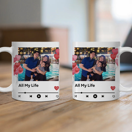 Customized Ceramic Mug, (11oz, 15oz) - Music Player Valentines (Upload Your Own Picture)