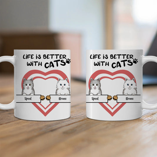 Customized Ceramic Mug, (11oz, 15oz) - Life Is Better With Cats